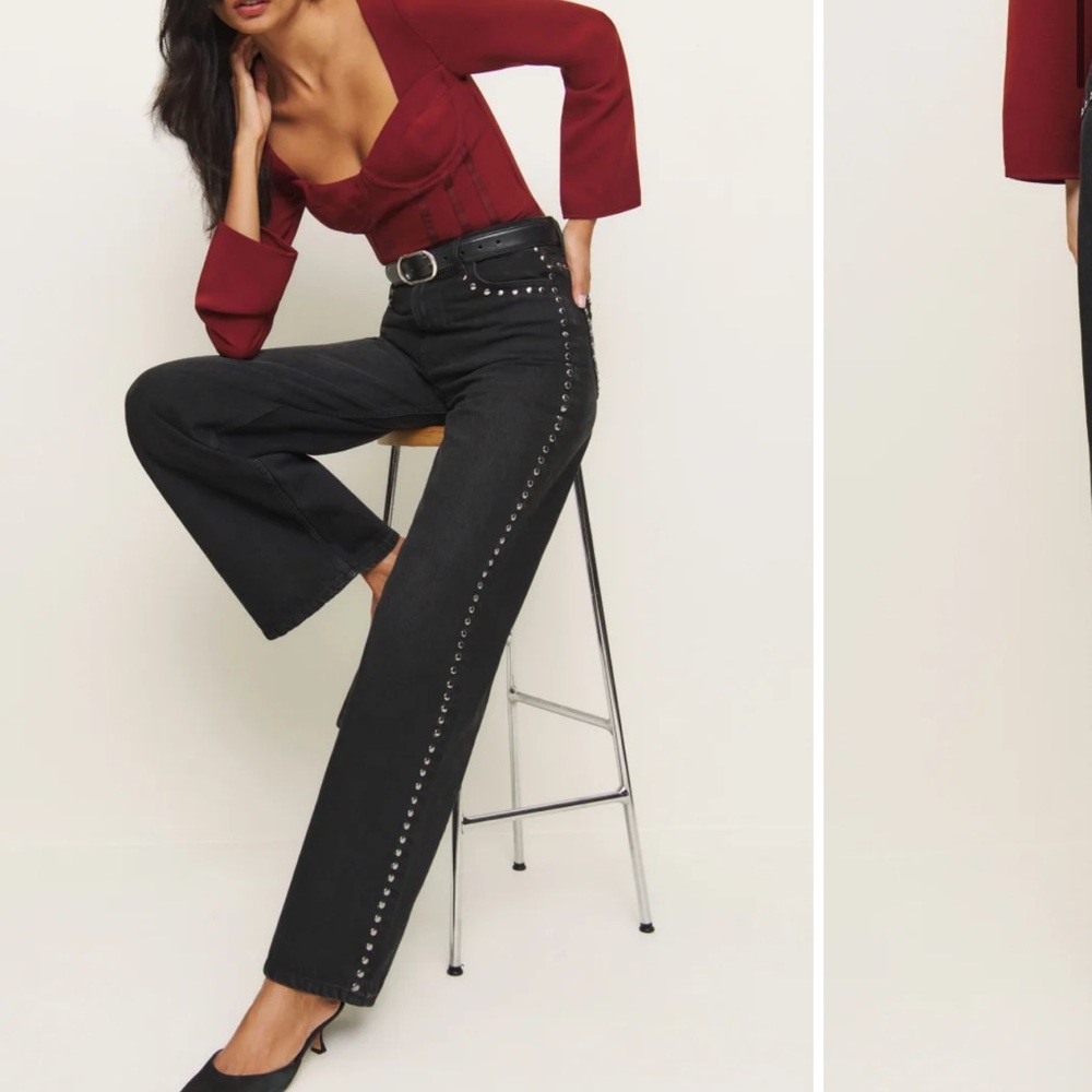 Reformation Cary High Rise Wide Leg Studded Jeans